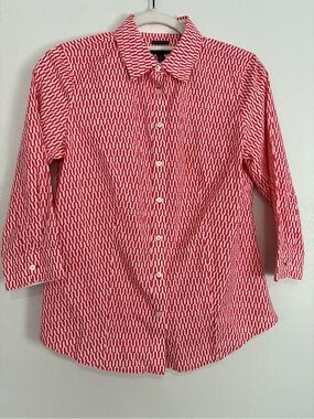 Talbots Red and White Geometric Button-Up Shirt